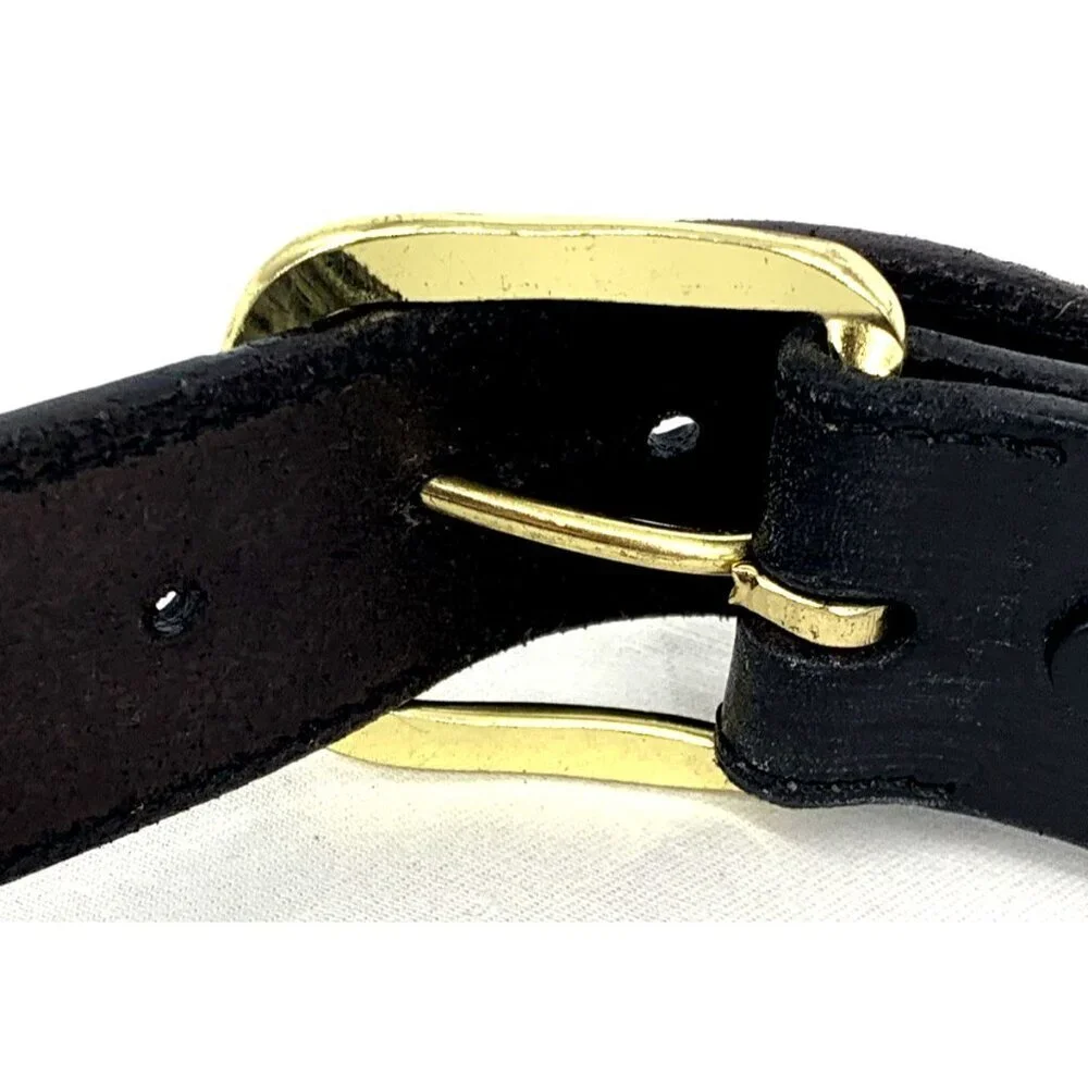 Men's Belt Sz 40 Brown Leather Embossed Gold Tone Hardware USA